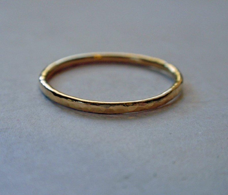 18K Gold Ring Band Hammered Skinny Stacking Ring in Stunning Gold image 4