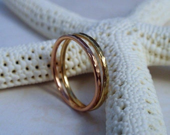 Rose Gold and 18K Gold Ring Band Set of Two