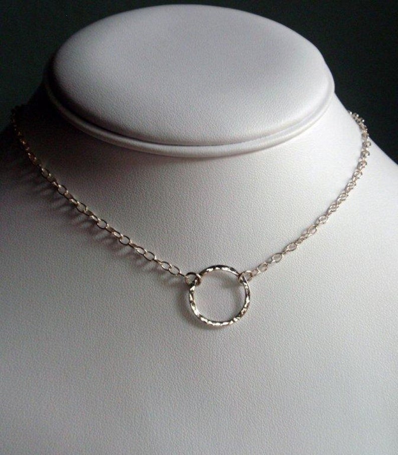 Small Sterling Silver Eternity Circle Necklace Sweet Hammered Hoop image 3