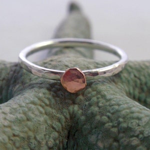 14K Rose Gold and Sterling Silver Ring Band Hammered Stacking Ring image 3