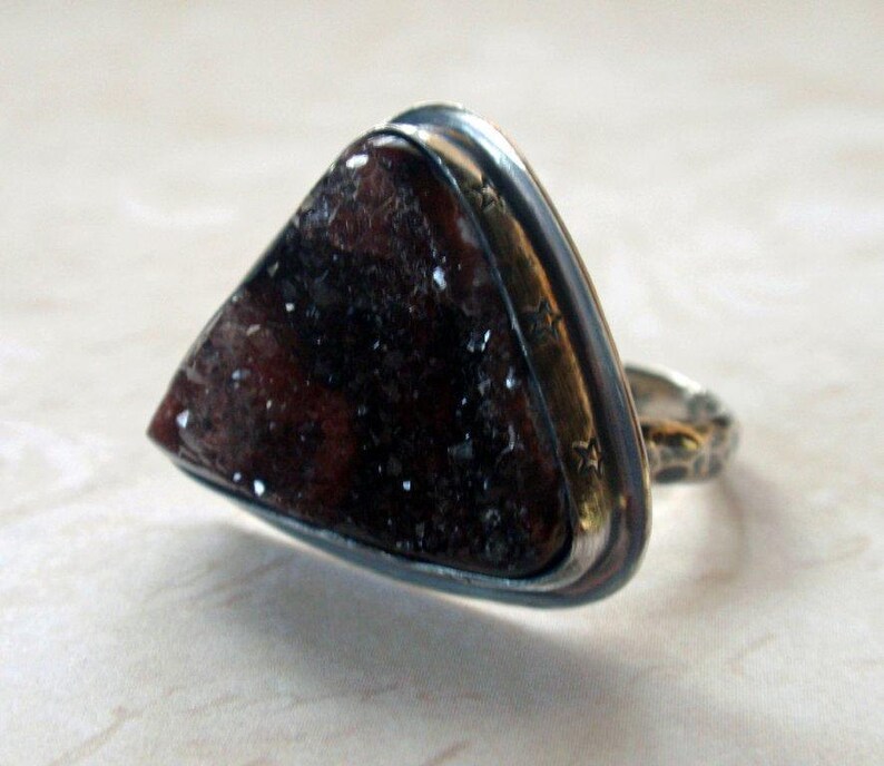 Druzy Ring in Oxidized Sterling Silver Size 9 image 2