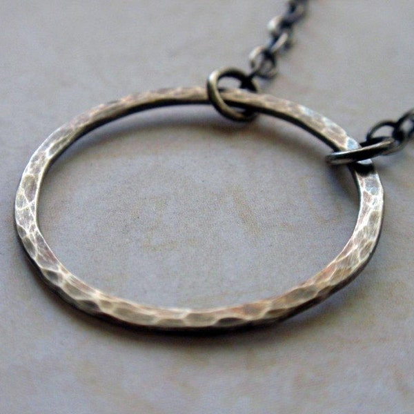 Oxidized Silver Eternity Circle Necklace Large Hammered Hoop in Sweet Sterling Silver