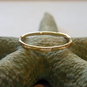 18K Gold Ring Band Hammered Skinny Stacking Ring in Stunning Gold image 1