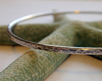 Silver Bangle Oxidized Simply Stunning in Hammered Sterling