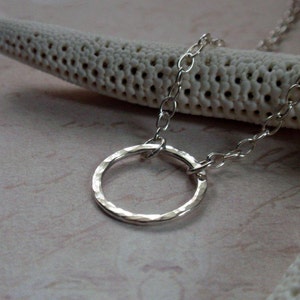 Small Sterling Silver Eternity Circle Necklace Sweet Hammered Hoop image 5