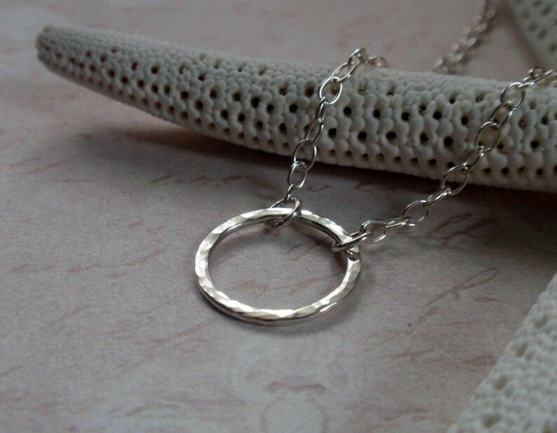 Small Sterling Silver Eternity Circle Necklace Sweet Hammered Hoop image 5