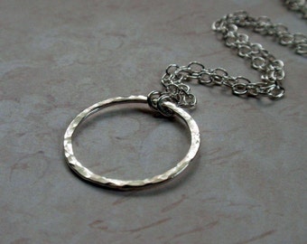 Silver Eternity Circle Hoop Necklace Sweet Hammered Sterling in a Large size