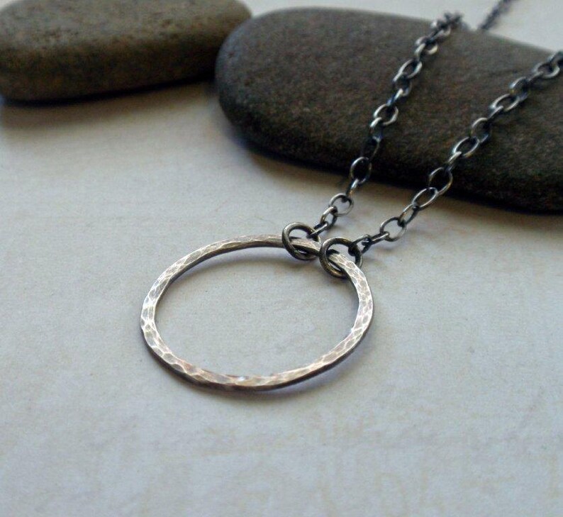 Oxidized Silver Eternity Circle Necklace Large Hammered Hoop - Etsy