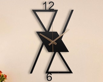 Oversized Geometric Metal Wall Clock, Modern Minimalist Black Decor