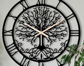 Oversized Wall Clock, Unusual Tree Of Life Scandinavian Clocks, Fathers Day Gift