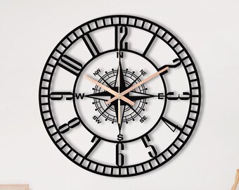 Compass  Oversized Wall Clock, Modern Style Clocks For Room Decor, Fathers Day Gift