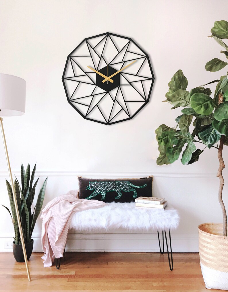 Image showcasing Geometric Wall Clock, Metal Wall Clock, Oversized Wall Clock ...