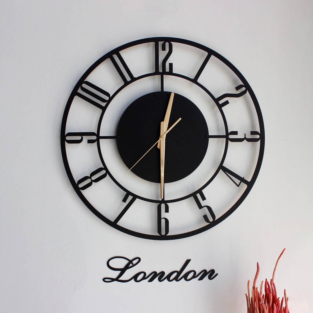 Modern Black Metal Time Zone Wall Clock, Thanksgiving Gift (13-35