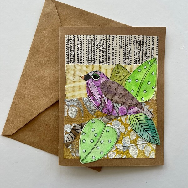 Collage bird notecard greeting card handmade