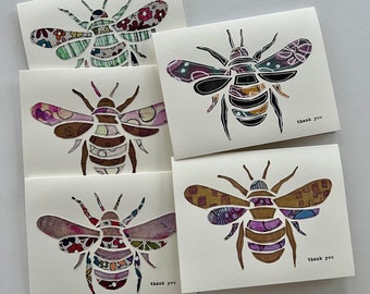 Package of five collaged thank you notecards cards