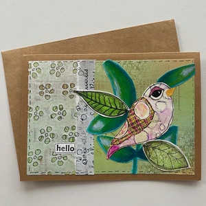 Collage oiseau carte de voeux carte de voeux bonjour fait main