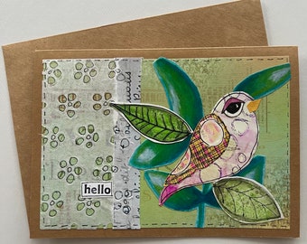 Collage bird notecard greeting card handmade hello greeting card