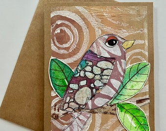 Collage bird notecard greeting card handmade