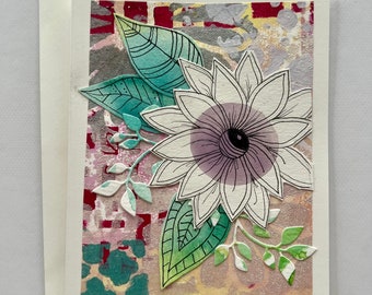 Collage floral botanical blank notecard thank you card handmade