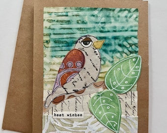 Collage bird notecard best wishes notecard greeting card handmade