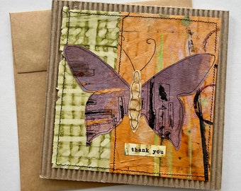 Collaged butterfly notecard thank you card handmade