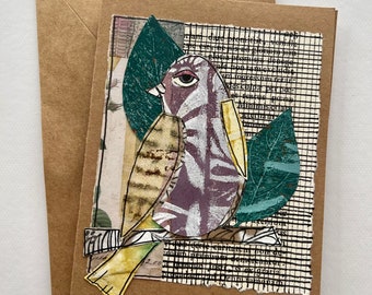 Collage bird notecard greeting card handmade