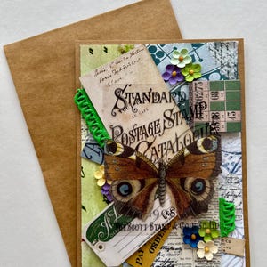 Floral botanical butterfly collage blank flat notecard happy birthday happy Mother’s Day card