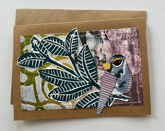 Collage bird notecard blank notecard greeting card handmade