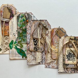 Handmade foliage journaling tags for junk journal travel journal gift giving set of five recycled handmade paper