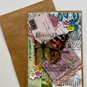 Floral botanical butterfly collage blank flat notecard happy birthday happy Mother’s Day card