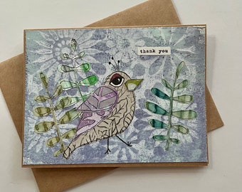 Collage bird notecard greeting card handmade