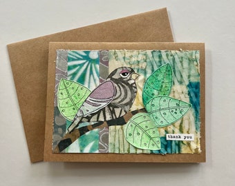 Collage bird notecard thank you note card handmade