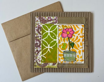 Collage flower notecard greeting card handmade