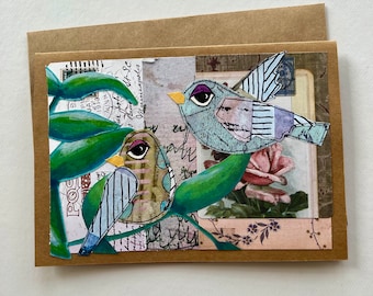 Collage bird notecard blank notecard greeting card handmade