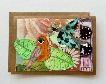 Collage bird notecard greeting card blank notecard handmade gift for him or her