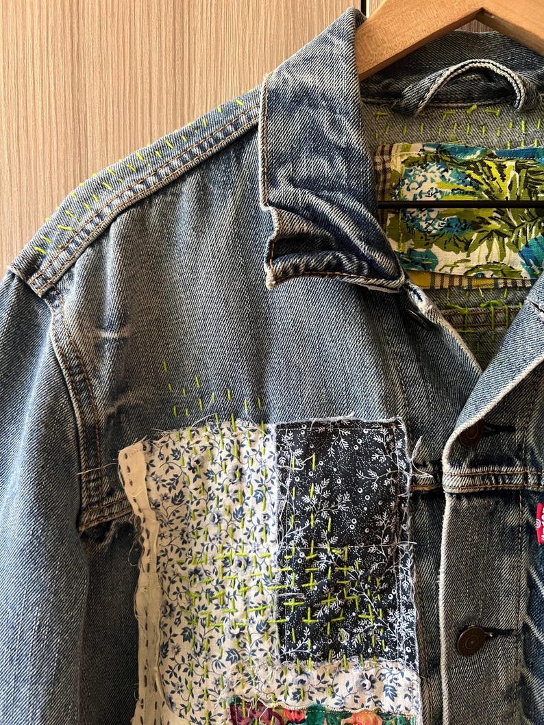 Reworked Repurposed Upcycled Levi’s Denim Trucker Jean Jacket Sz Medium ...