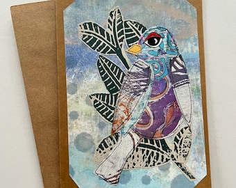 Collage bird notecard blank notecard greeting card handmade