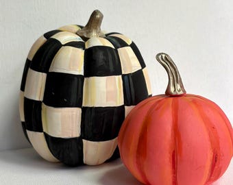 Pumpkins  Hand Painted Small Halloween Decorations black and white checkered
