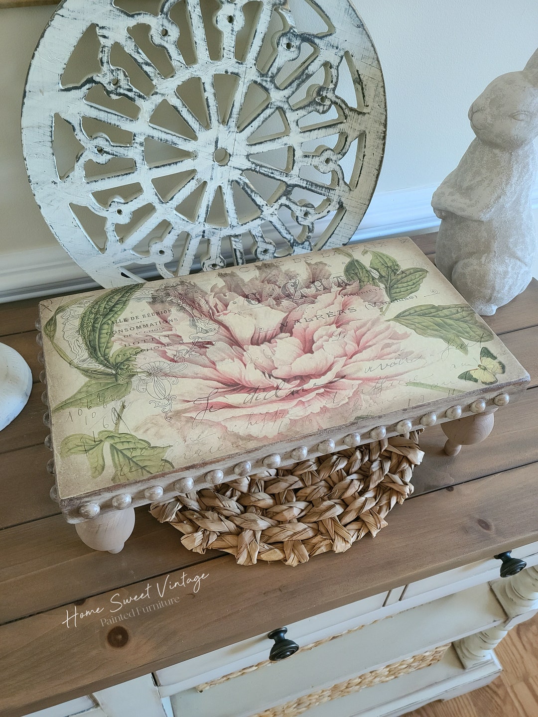 French Farmhouse Table Riser Floral Decoupage Design - Etsy