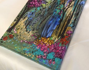 Forest Painting, Pink Trees, Beautiful Landscape Painting on Canvas, 8X16 Modern Art, Contemporary, Acrylic Painting, Garden, Magical Nature