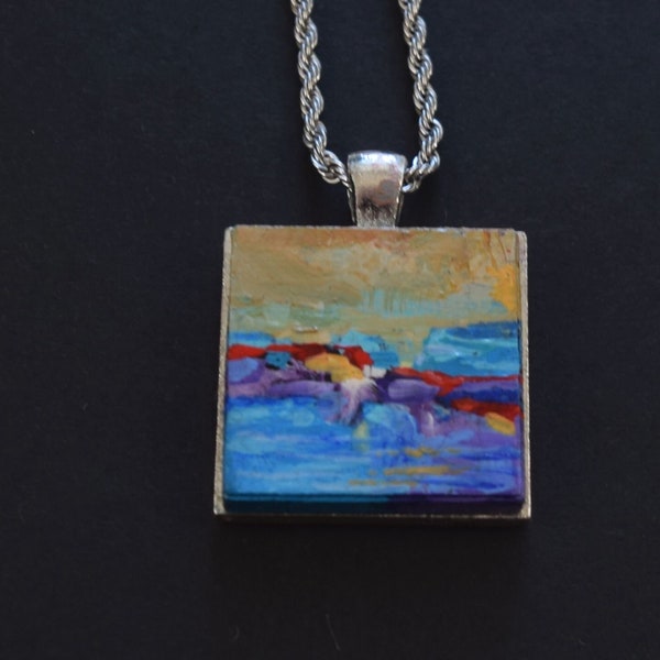 Hand painted Necklace, Beautiful Pendant, Art, Artistic, One of a Kind Gift, Abstract Art, Wearable Art - Handpainted, Jewelry, Landscape