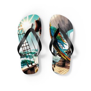 Pirate Adventure Flip Flops | Beach Footwear, Summer Sandals, Vacation Essentials, Ocean Lovers, Nautical Gift