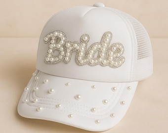 Pearl Rhinestone Bride Trucker Hat: Bachelorette Party Baseball Cap