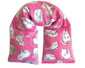 Dorm Room Gift, Pink Rice Bag Heating Pad, Microwave Heat Heated Bags, Long Neck Wrap Warmer, Cat Lover Gifts for Her, Birthday Gift For Mom