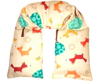 Microwave Long Neck Shoulder Heating Pad, Cute Fox Animal Fabric, College Dorm Gift or Birthday Gift, Relaxation Soothe Muscles Pain Relief