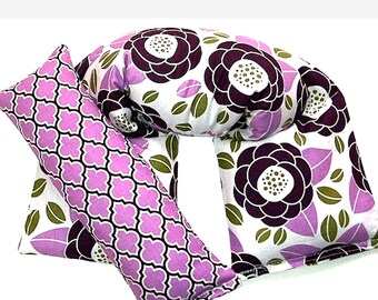 Purple Floral Heating Pad Gift Set for Lupus Fibromyalgia, Corn Bag for Cancer Chemotherapy Care Package, Get Well Gift Set Wrap Eye Mask