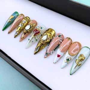Luxury Press On Nails / Golden Press On Nails / French Nail set / Nail Charms / Classy False Nails / False Nails / Fake Nails /Reusable Nail