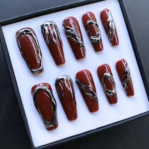 Red Wine Gothic Vibe Press On Nails / Simple Witchy False Nails / Red Nail / Nail Pre On / Glue On Nail / Witchy Nail / Spooky Nail