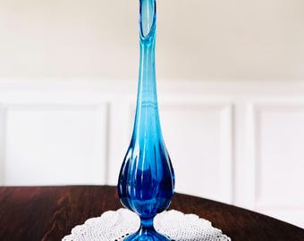 Vintage Viking Glass Bluenique six-petal swung pedestal vase