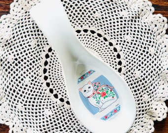 Vintage ceramic floral cat spoon rest